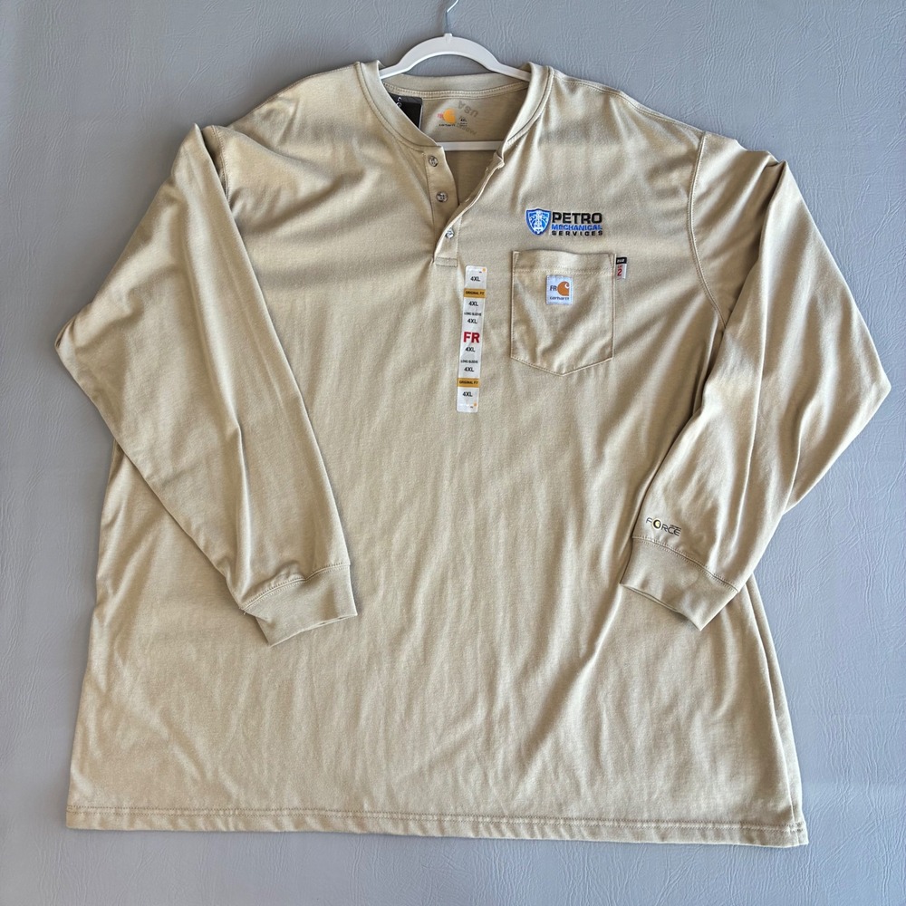 Carhartt Force FR Long Sleeve Henley Shirt 4XL Tan Flame Resistant 100237-250